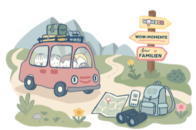 Familie im WOWZER-Auto, Wegweiser: WOWZER, WOW-Momente für Familien
